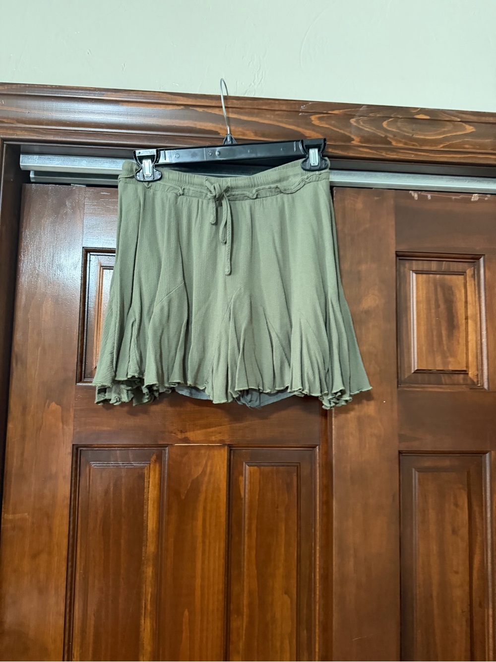 Ruffled Olive Green Women's Skort with Drawstring Waist